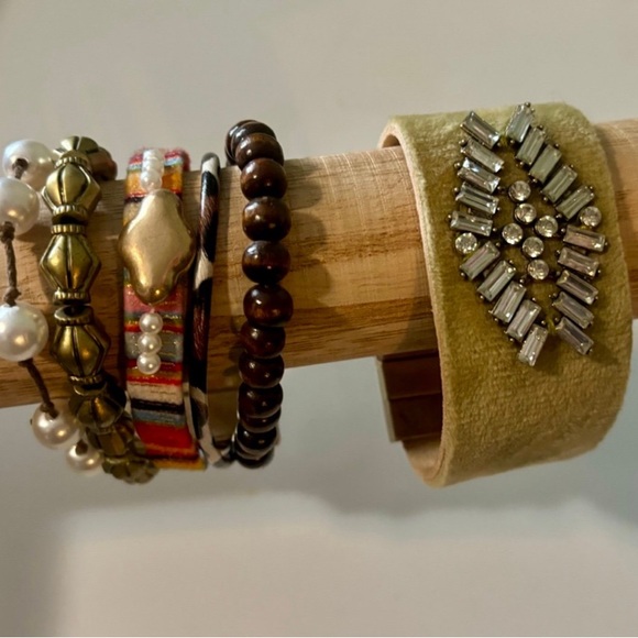 Magnetic Statement Bracelets - Olive Velvet & Crystal + Boho Chic Multi-Strand - Picture 2 of 11